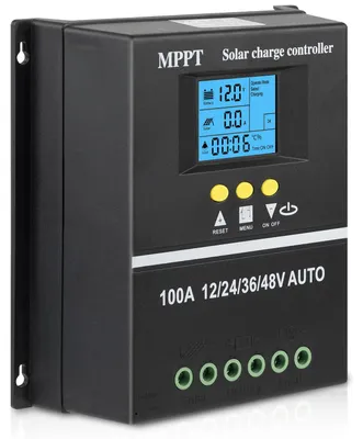 MPPT Solarladeregler 100 A, 12 V/24 V/36 V/48 V, LCD-Display, 2 USB