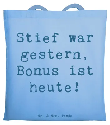 Produktbild von Mr. & Mrs. Panda Jutebeutel Spruch Bonusvater Freude - Sky Blue - Geschenk, Familienleben, Tote Bag, Patchworkfamilie, Elternteil, canvas tasche, Laptoptasche, Jubiläen