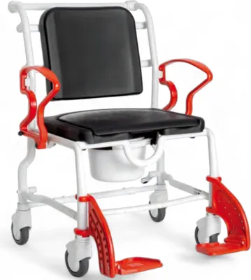 Produktbild von FabaCare Dusch- Toilettenrollstuhl Denver XXL, bis 175 kg, Germany, Premium Toilettenstuhl, Duschstuhl fahrbar, Rollstuhl mit WC Eimer, Grau-Feuerrot