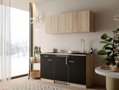 Produktbild von Küche Küchenzeile Einbauküche Singleküche Eiche Schwarz Ingrid 150 cm Respekta