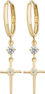 Produktbild von Moderne 9 Karat (375) Gold kreuz Damen - Paar Ohrringe mit Zirkonia - 35mm*8mm; TRS20298