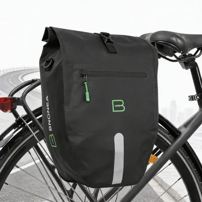 Produktbild von BRONEA® 2 in 1 Gepäckträgertasche für Fahrrad - XXL 28 Ltr - INNOVATIVES Click-System - Fahrradtasche für alle  Gepäckträger - Wasserdicht - Schwarz