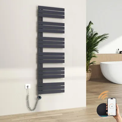 Produktbild von S'AFIELINA 1599x500mm Handtuchheizkörper Elektrisch, Badheizkörper Elektrisch mit Thermostat, WiFi,programmierbarem Timer,LCD-Anzeige,1000 W,Anthrazit