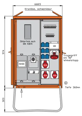 Productafbeelding van Walther aansluitverdeelinstallatie WAV0170R1, 44 kVA, aansluitplaat voor 2 tellers, 9 aardlekschakelaars type B, 4 polen