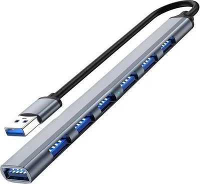 Obrázok produktu pre USB rozbočovač so 7 portmi, kompatibilný s USB 2.0/3.0, striebornosivý.