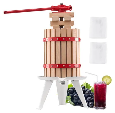 Produktbild von VEVOR 2,38 Gallonen/9L Obstweinpresse, Edelstahlkorb mit Querträger und dreieckiger Struktur, manuelle Saftpresse, Cider-Apfel-Trauben-Tinktur-Herstellungspresse mit T-Griff für Küche und Zuhause, Weiß-c, Freistehend-b