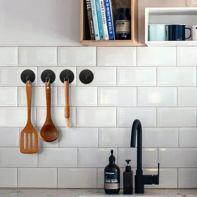 Immagine prodotto di Ganci autoadesivi, neri, 3 pezzi, ganci da parete rotondi, senza forature, in acciaio inossidabile, autoadesivi, per cucina, armadi e bagno, ganci per asciugamani