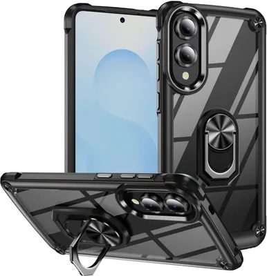 Immagine prodotto di Per Samsung Galaxy S25 Edge Custodia in TPU + PC con supporto ad anello per la protezione dell'obiettivo, nero