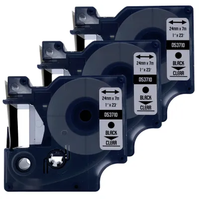 Produktbild von DULA Etikettenband - Kompatibel mit Dymo D1 53710 - 3 Stück - Schwarz auf transparent - 24mm x 7m