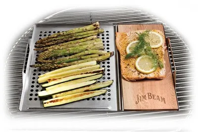 Produktbild von Jim Beam BBQ Grillplatte Grillschale Edelstahl - mit Räucherbrett aus Zedernholz
