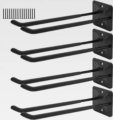 Produktbild von 4 Stück Gerätehalter Gerätehaken Wandhaken Schwerlast schwarz werkzeughalter wand doppelhaken wandregal garage schwerlasthaken wand werkstatt wandregal wandhaken zum schrauben