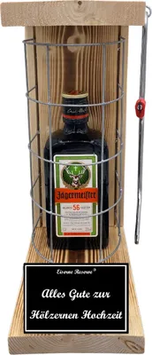 Produktbild von Jägermeister -Alles Gute zur Hölzernen Hochzeit - Eiserne Reserve Gitterkäfig Bier Geschenk zur Hölzernen Hochzeit