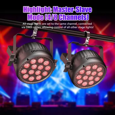 Produktbild von LED-PAR-Scheinwerfer - DMX-Bühnenlicht - 2er-Pack - 200 W - 18 x 10 W RGBW+UV-LEDs - Stroboskoplicht - EU-Stecker