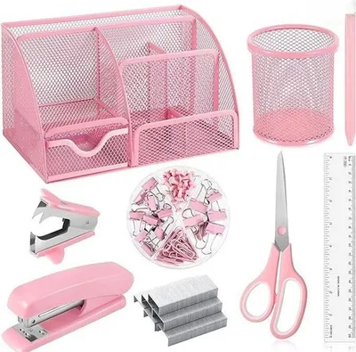 Produktbild von INF Rosa Tacker Set - Bürobedarf Set mit Entferner, Abroller und Zubehör