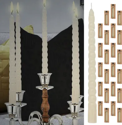 Produktbild von Stabkerze 'Twisted' 24er Set cremefarben H20cm Paraffin Kerze gedreht Dekokerze Wachskerze Spiratkerze