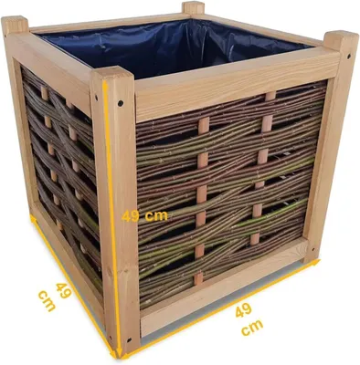Produktbild von Blumentopf Rechteckig aus Weide und Holz - Pflanzgefäß für Garten 49 cm Blumentopf 65 Liter Blumenkasten