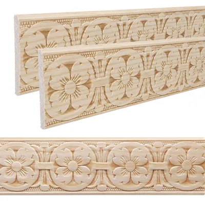 Produktbild von Holz Profilleiste in 52 x 7 x 1000 mm | 2er Set - 2 Meter | Prägeleiste aus Kiefernholz PK-822 mit 3D Blumen-Motiv