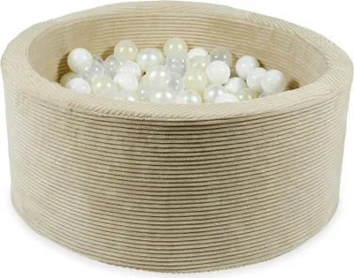 Produktbild von Trockenbecken 90x40 Beige Cord mit 300 Bällen: weiß, perlmutt, transparent, opaleszierend