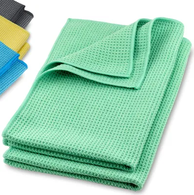 Produktbild von ELEXACLEAN Mikrofaser Trockentuch, Premium Waffeltuch (2 Stück, 60x40 cm, Grün) superweiche Qualität für Auto, Glas, Küche, Geschirr, Bad