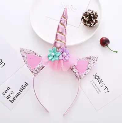 Produktbild von CHPN - Einhorn-Diadem - Einhorn-Stirnband - Einhorn-Diadem - Glitzer-Diadem - Einhörner - Rosa Glitzerblumen - Anziehen