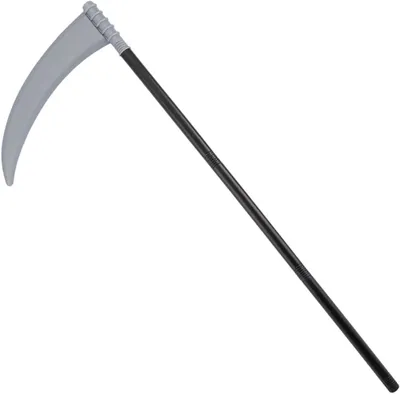 Productafbeelding van Middeleeuwse scythe prop Halloween realistische - Sikkelwapen Prop 35 Inch Lange Zwarte Staven Grijs