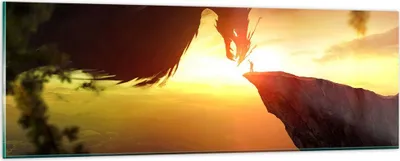 Produktbild von Bilder auf glas - Drache Rock Kreatur - 90x30cm - Glasbilder - Wandbilder - Kunstdruck - zum Aufhängen bereit - Wanddekoration aus Glas - Glas Bilder - Wandbild auf Glas - Einteilig - GAB90x30-3883