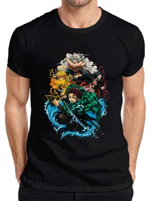 Obrázok produktu pre Zabíjačka démonov Kimetsu no Yaiba Tanjiro Nezuko Zenitsu Pánske tričko, čierne, S