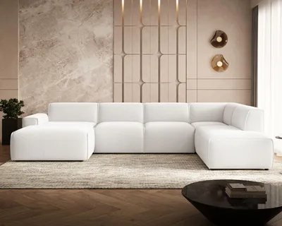 Produktbild von GrainGold Ecksofa U-Form Rechts Belluno - Moderne Ecksofa, Wohnzimmer Ecksofa - Eckcouch Weiß (Quelle 01)
