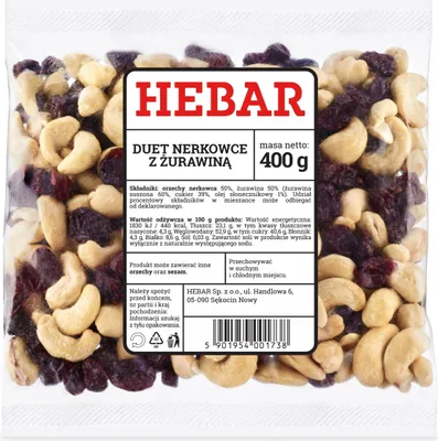 Zdjęcie produktu dla Mieszanka orzechów nerkowca i żurawiny - 400 G - Przekąska energetyczna - Bez sztucznych dodatków - Pokarm dla mózgu do biura i nauki