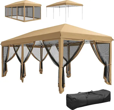 Image de Outsunny Tonnelle pliante tonnelle de jardin extšŠrieure barnum pliant Pop-up pavillon de terrasse 6 x 3 m Anti-UV moustiquaires amovibles + Sac de Transport Beige