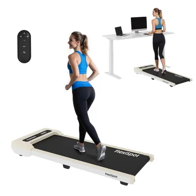 Produktbild von FlexiSpot Laufband Walking Pad für Zuhause & Büro bis 120kg, Geräuscharm 1–6km/h, 2 in1 tragbar mit Fernbedienung & LED, inkl. Schmieröl, Weiß