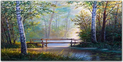 Produktbild von Coloray - Bild aus Glas - Glasbilder - 100 x 50 cm - Glasblock mit Bild Gehärtetes Glas Wohnzimmer Dekoration Wanddekoration Küche - Wald-Fluss-Brücke Natur
