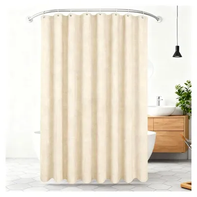 Produktbild von Duschvorhang Anti-Schimmel 100x200 cm Beige, Textil Duschvorhänge mit Gewicht, Waschbar, Imitationsleinen, Einfarbig, für Badewannen mit 12 Duschvorhangringen