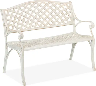 Produktbild von Relaxdays Gartenbank, 2-Sitzer, Terrasse, Balkon, Aluminiumguss, H x B x T: 83 x 103 x 64 cm, antike Sitzbank, weiß/gold