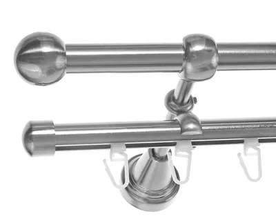 Produktbild von Gardinenstange Rohr und Innenlauf Edelstahl Look, Metall, Durchmesser 16mm, Wandträger H14RI, 2-läufig, Länge 280, Endkappe E22