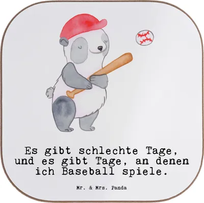 Produktbild von Mr. & Mrs. Panda Untersetzer für Gläser Panda Baseball spielen - Weiß - Geschenk, Baseballverein, Baseballplatz, Tischschoner, Match, Ballsport, Getränkeuntersetzer
