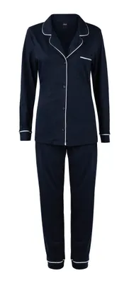 Productafbeelding van Damespyjama van het merk HEYO, met knoopjes, lange mouwen, donkerblauw, maat M