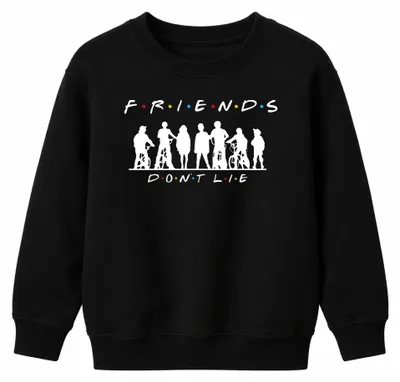 Immagine prodotto di FRIENDS DON'T LIE Stranger Kids Bikes 80s Retro Hawkins Elf Unisex Kids Sweatshirt Pullover, Nero, 104