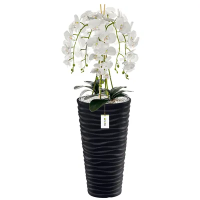 Produktbild von Künstliche Orchidee Kaskaden Blumenstrauß Weiß im Topf Anthrazit H 115 cm Heimbüro Dekoration, Kunstpflanze Orchidee, Kunstblume, Künstliche Orchidee im Topf