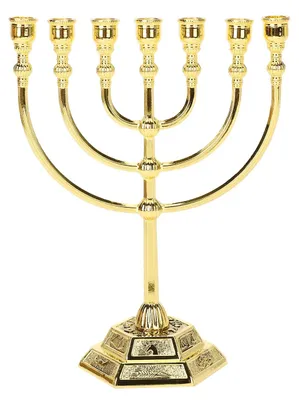 Menora 7-armig, 17 cm, Gold – Jüdischer Kerzenhalter