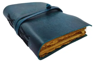 Productafbeelding van Blauwe Lederen Dagboek met Deckle Paper