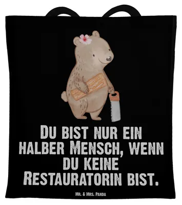 Produktbild von Mr. & Mrs. Panda Shopping Tasche Restauratorin Herz - Schwarz - Geschenk, Stoffbeutel, dokumententasche, Laptoptasche, Tote Bag