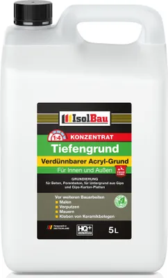 Produktbild von Isolbau 5 L Tiefengrund Konzentrat 1:4 - Verdünnbarer Acryl-Grund für Innen & Außen - Grundierung für Beton, Putz, Gips uvm