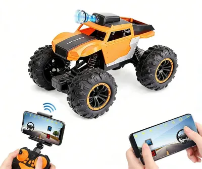 Produktbild von Ferngesteuertes Auto 1:18 RC Truck mit HD Kamera Foto WiFi uebertragung 2.4Ghz 2 Akku 25 Minuten Spielzeit Offroad Truggy fuer Erwachsene und Kinder, Orange