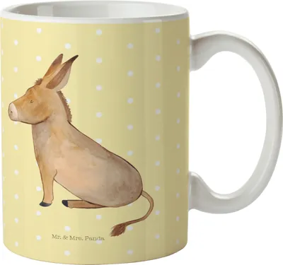 Produktbild von Mr. & Mrs. Panda Kaffeebecher Esel - Gelb Pastell - Geschenk, Teetasse, Tapferkeit, Positive Gedanken, Becher, Kaffeetasse, Lustige Sprüche, Ziel, Pott, Tasse, Zuversicht