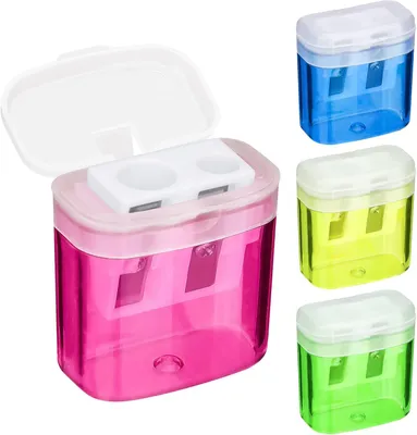 Produktbild von Catelves 4 Stück 4 Farben Anspitzer mit Behälter, Spitzer mit Dose, Anspitzer mit Behälter Klein, Anspitzer Kinder, Doppelloch-Bleistiftspitzer und Manueller Pencil Sharpener,Spitzer für Schule Büro