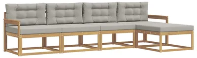 Imagen del producto de vidaXL Juego de 4 sofás de exterior, color blanco y gris claro, fabricados en poliéster