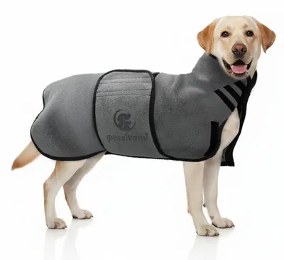 Immagine prodotto di Accappatoio per cani, microfibra, super assorbente, ad asciugatura rapida, regolabile, grigio, taglia L