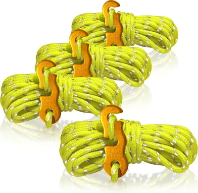 Produktbild von COM-FOUR® 4x Abspannseil je 4m für Camping reflektierend in gelb - Zeltschnur mit Abspannschnalle aus Aluminium - Spannschnur - Camping Schnur - Seilspanner - Zeltleine - Sturmband