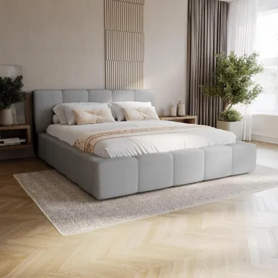 Produktbild von Chilly Möbel Design Bett Palermo - Komfort Polsterbett mit Stauraum und elegantem Kopfteil 140x200 cm / Metallrahmen / Velo / Grau